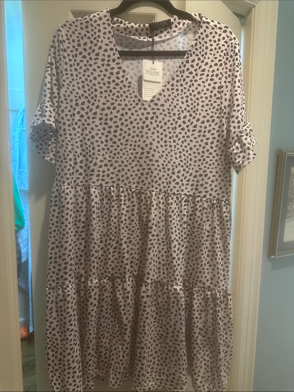 Black and Grey Printed Tiered Midi Dress
